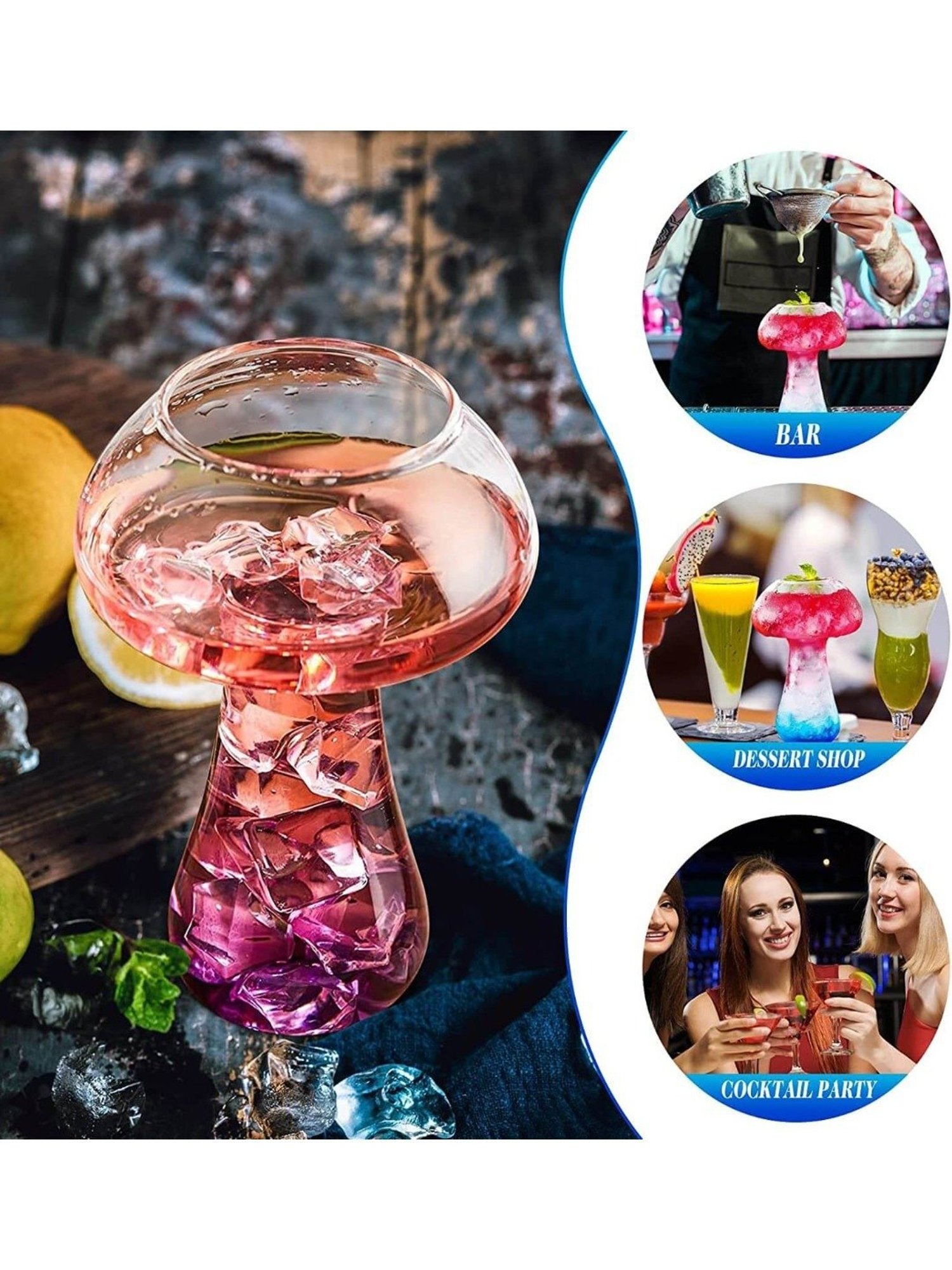 Melbify Mushroom Transparent Cocktail Glass with Free Straw 300ml - Set of 2