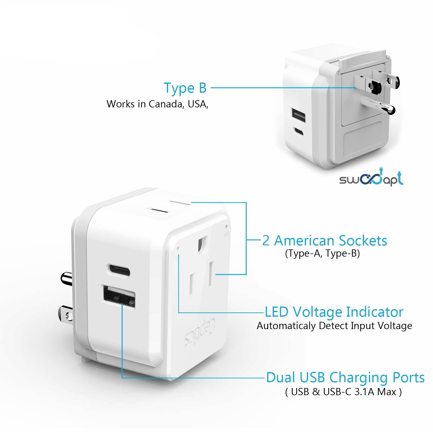 PAK-ALL Complete International 13 Travel Adapter Set | USB & USB-C Ports + 2 US Outlets