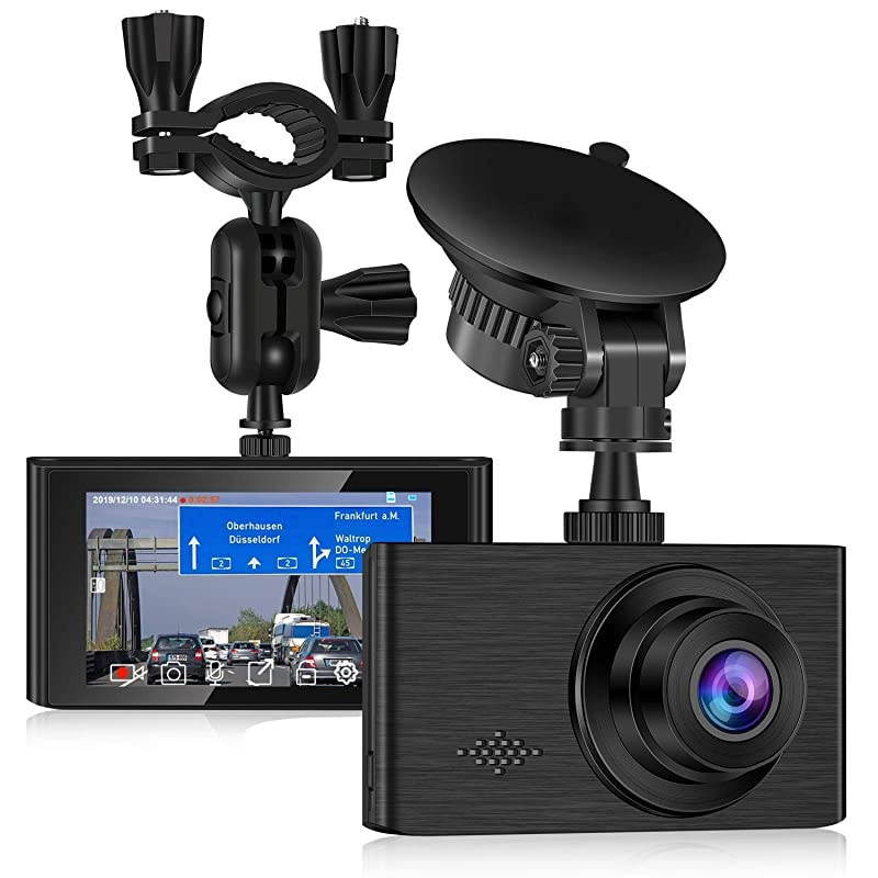 Cam for Cars 1296P FHD Camera Super Night Vision 3 Inch Touch Screen with Rearview Mirror Mount Suction Cup Mount Built-in G-Sensor Looping