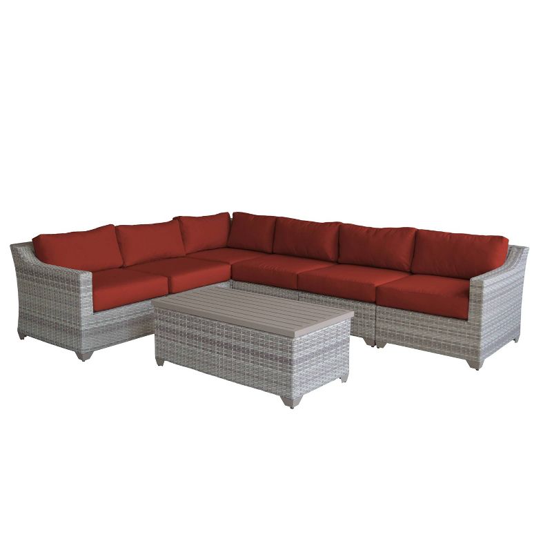 Nolin 7pc Sectional Weathered Brown Frame Sunbrella Spectrum Denim Fabric - La-Z-Boy