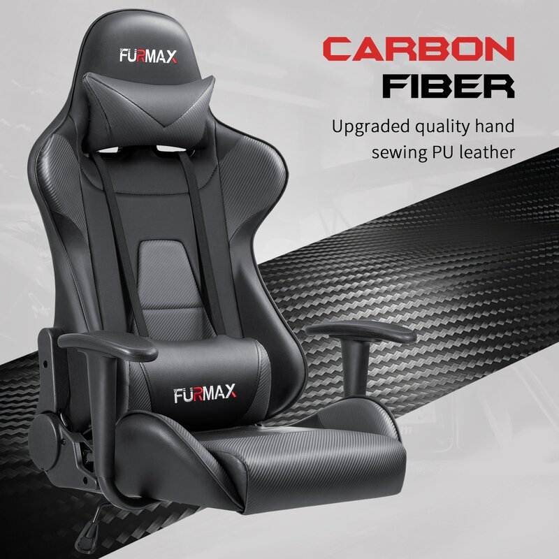 Furmax Gaming Office Chair Ergonomic High-Back Racing Style Adjustable Height Executive Computer Chair, PU Leather Swivel Desk Chair (Black/Grey)