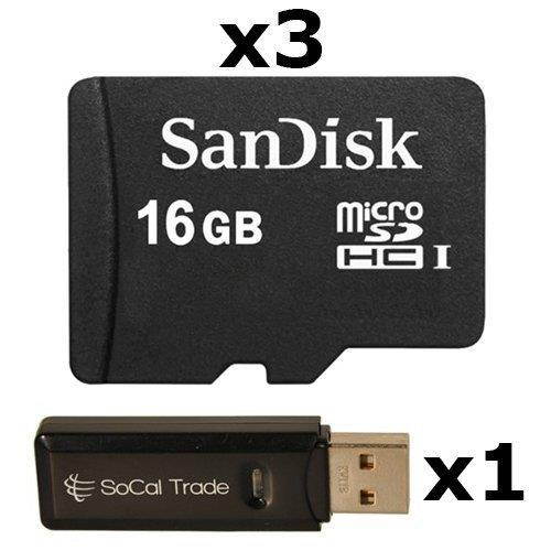 3 PACK - SanDisk 16GB MicroSD HC Memory Card SDSDQAB-016G (Bulk Packaging) LOT OF 3 with USB 2.0 MicoSD
