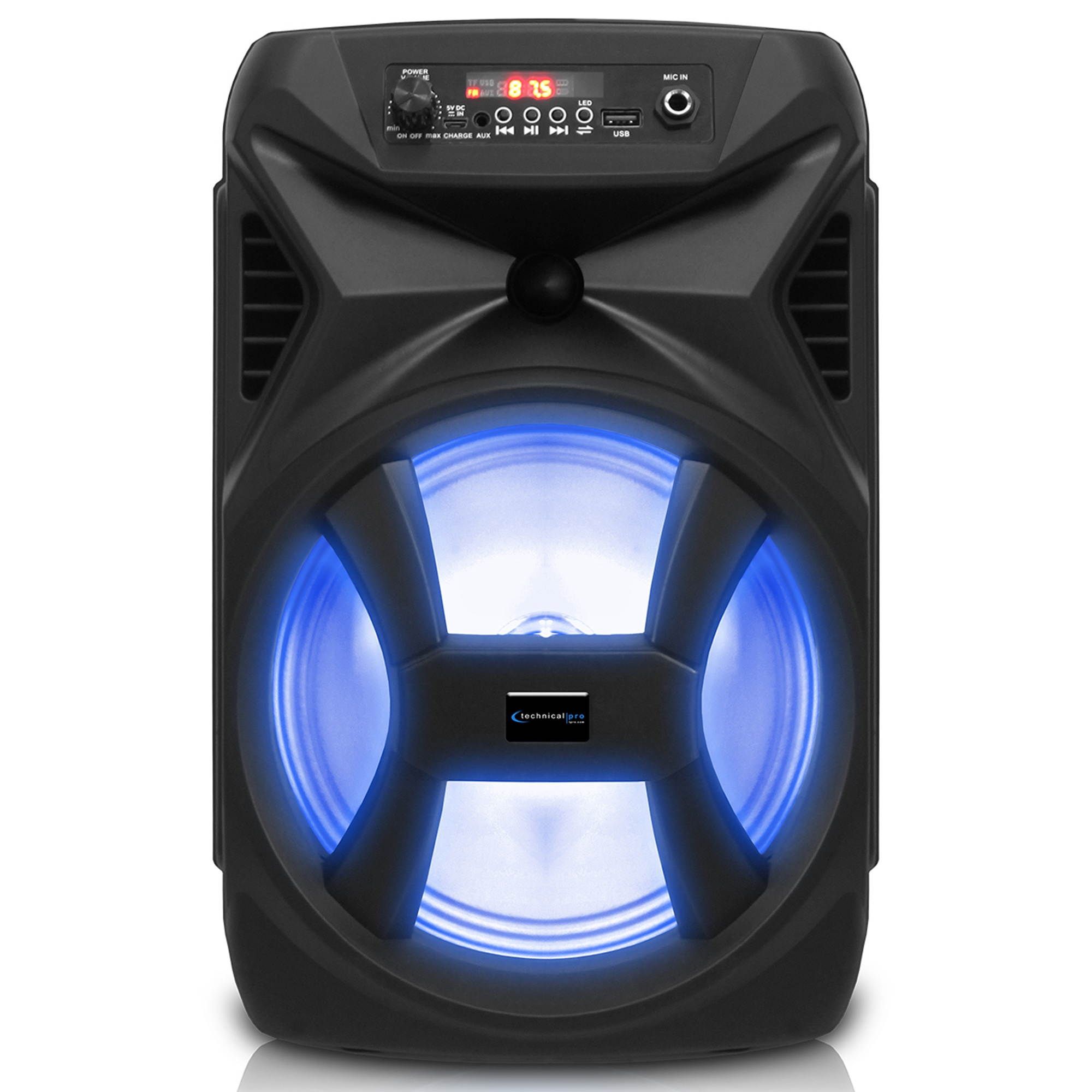 Technical Pro 8 Inch 500 Watts Portable Bluetooth Speaker with Woofer & Tweeter, Festival PA LED Speaker with Bluetooth/USB Card Inputs, True Wireless Stereo, 30 Feet Bluetooth Range