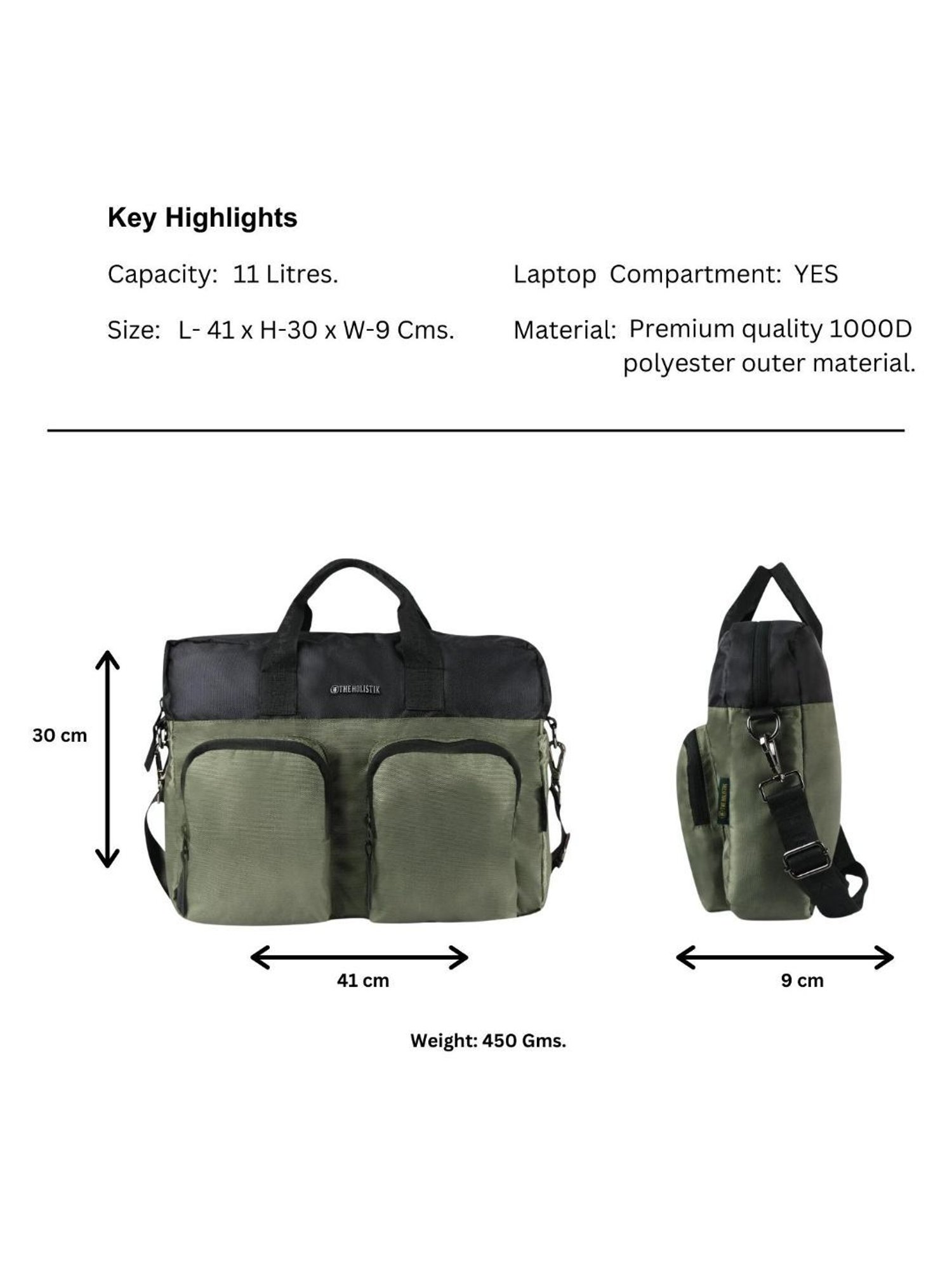 THE HOLISTIK Rovio Olive & Black Medium Laptop Messenger Bag - 11.07 inches