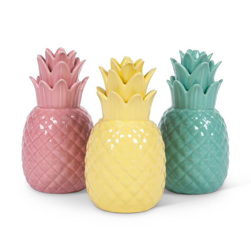 Lone Elm Studios Set of 3 7.5-inch Tall Ceramic Pineapple D'ecor