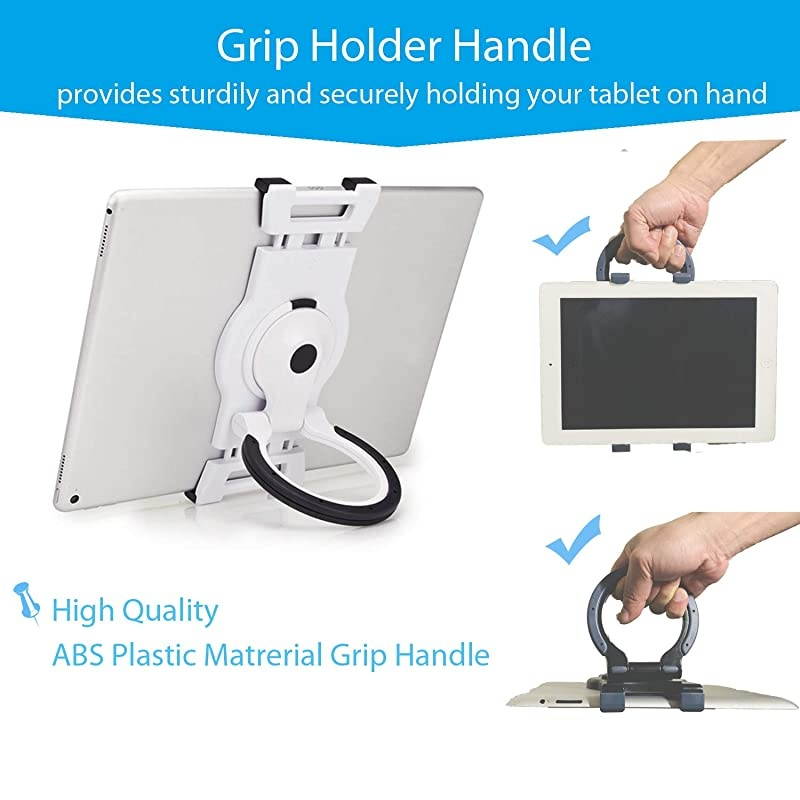 Tablet iPad Hand Grip Holder for iPad Drawing, ebook Reading, Working, Free Angles Portable Hanging on Wall, 2 Brackets Fits 6.6 to 9.6 inch Tablet iPad, Kindle Fire Kobo and More, Black
