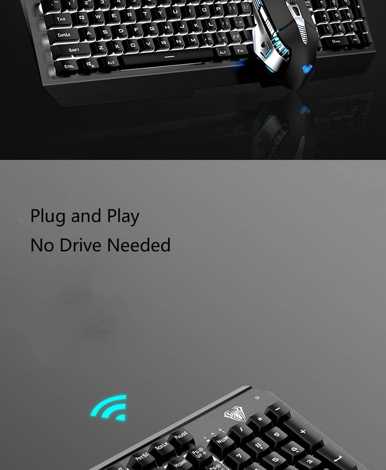 AULA T600 Rechargeable Mechanical Feeling Keyboard, 2.4GHz Wireless Connectivity, 26 Non-conflicting Keys(White Backlit)