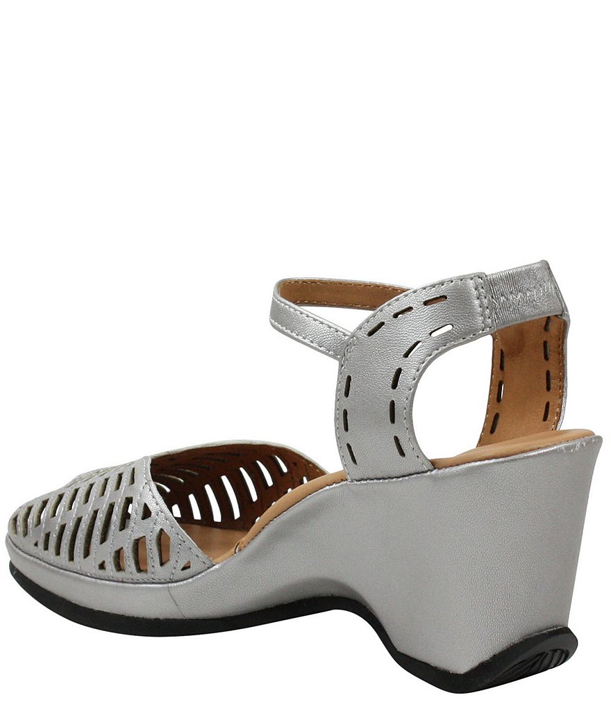 L'Amour Des Pieds Oanez Cut Out Metallic Leather Wedge Sandals