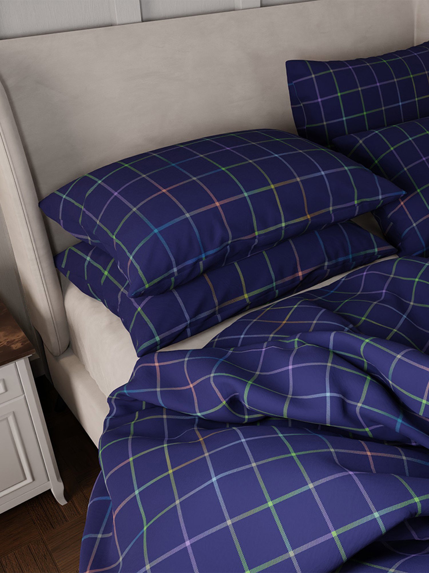 Stoa Paris Urbain Geometric Dark Blue 230 TC Microfibre King Duvet Cover with 4 Pillow Covers