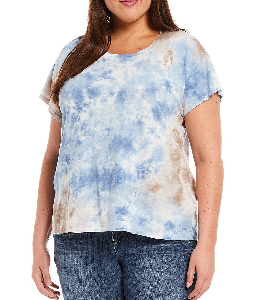 Democracy Plus Size Tie Dye Knit Jewel Neck Short Sleeve Tee