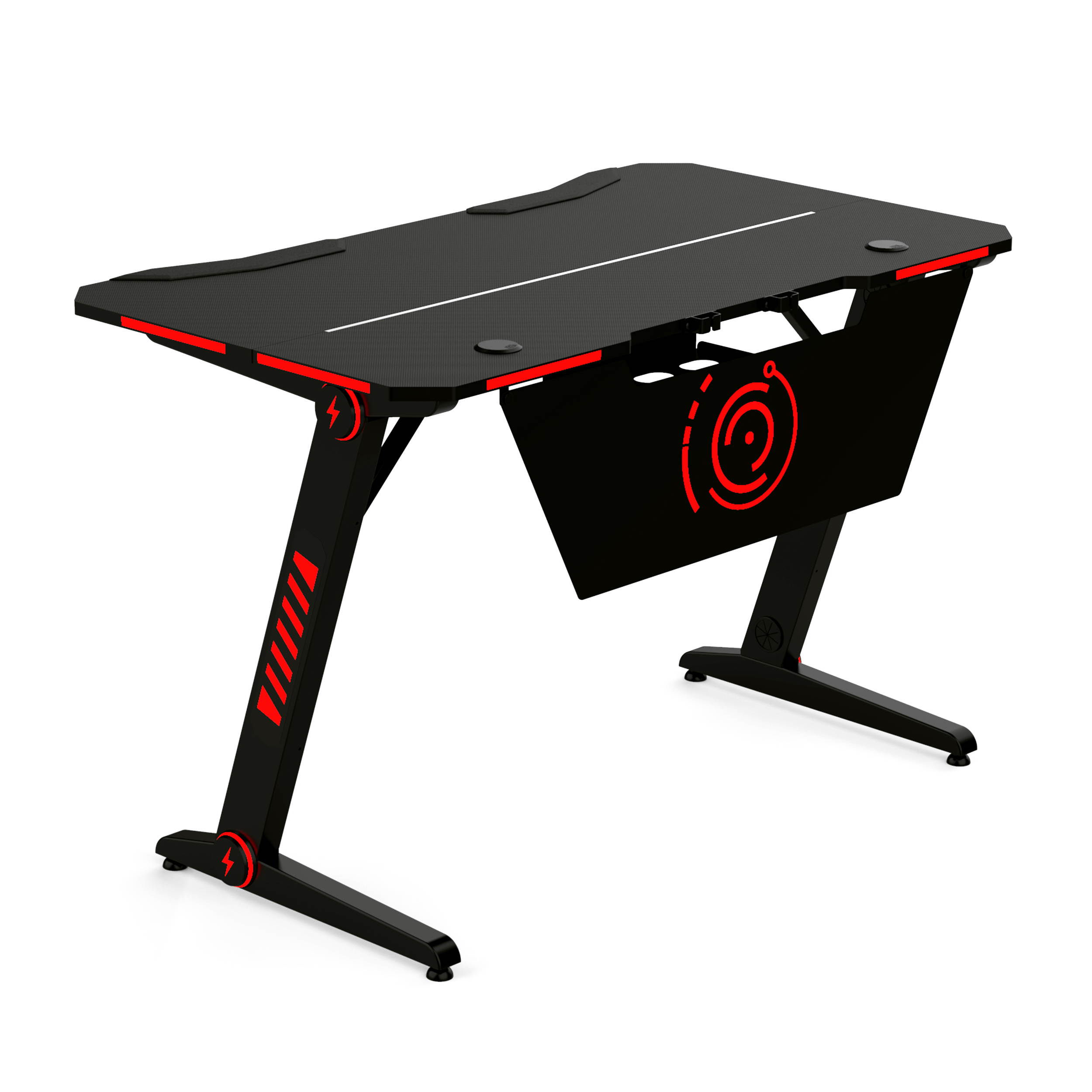 Gaming Desk Plus Home Office PC Computer Gamer Desks with RGB LED Lights Headphone Hook Black