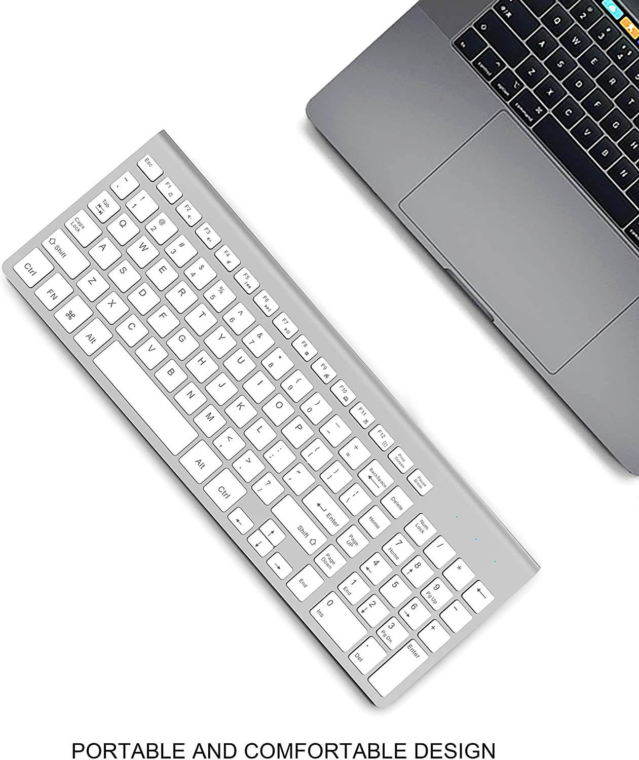 Wireless Keyboard, 2.4G Slim and Compact Wireless Keyboard-White+Silver