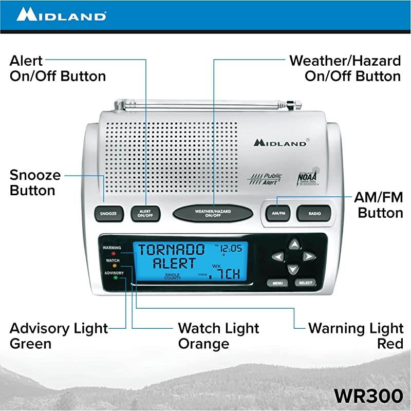 WR300 Deluxe NOAA Emergency Weather Alert Radio SAME Localized Programming 60+ Emergency Alerts amp Alarm Clock w AMFM Radio