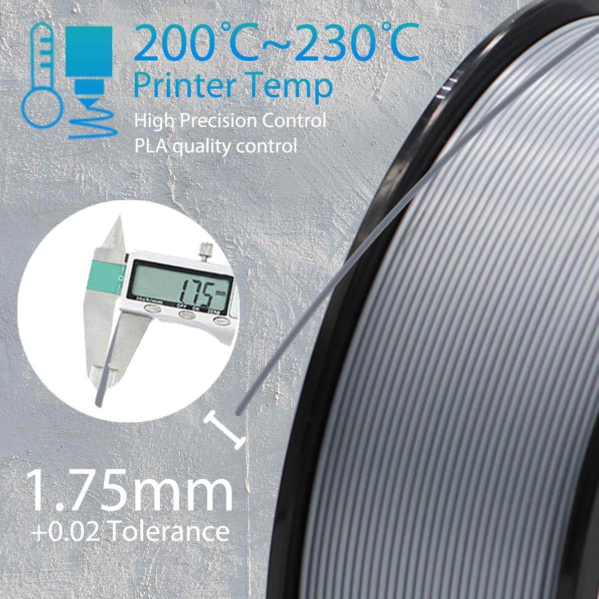 XTZL3D| PLA Material Printing Filament for 3D Printer, Silver,1kg, 1.75mm