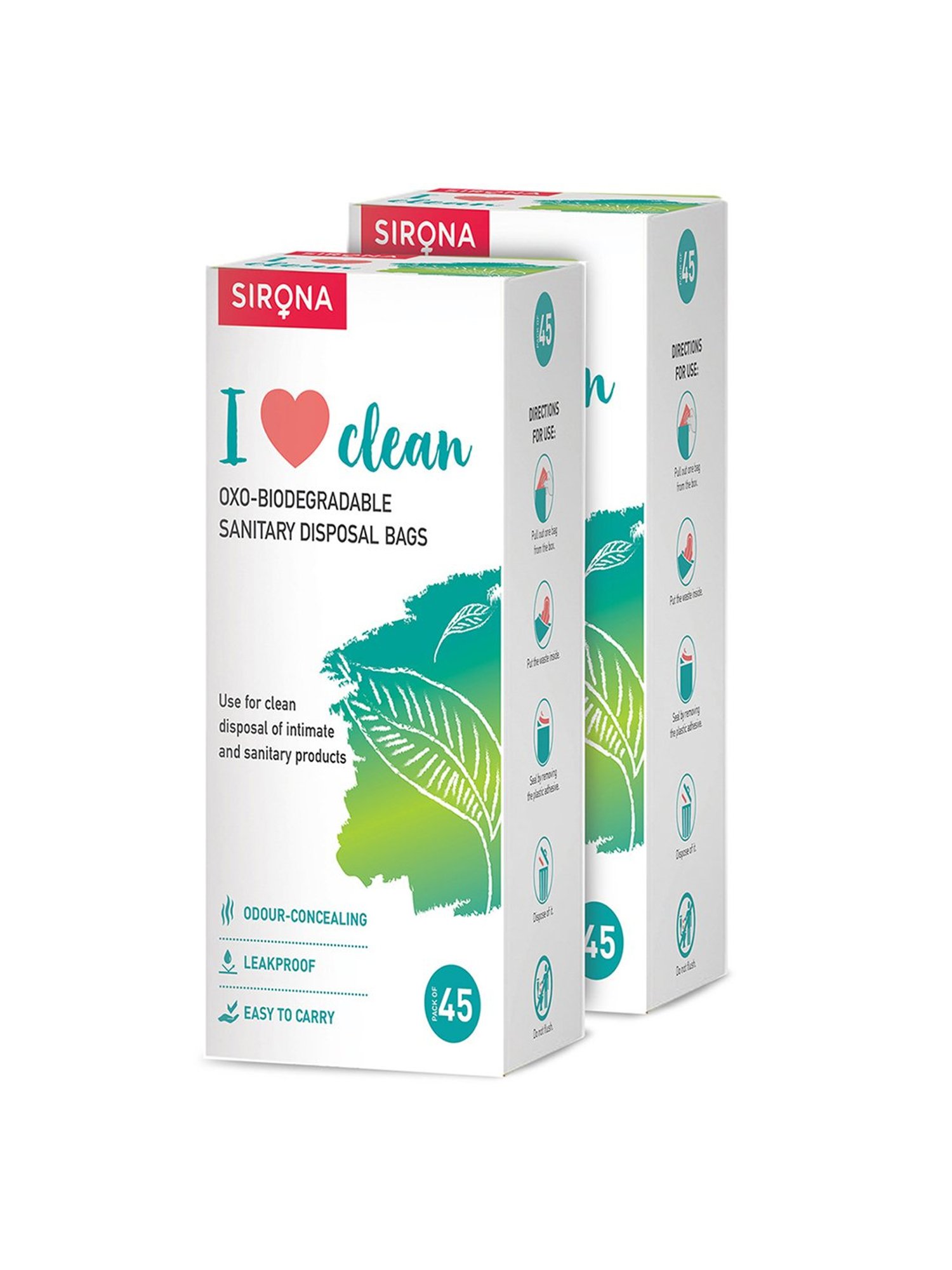 Sirona Sanitary Disposal Bags - 90 Bags (2 Pack - 45 Bags Each)