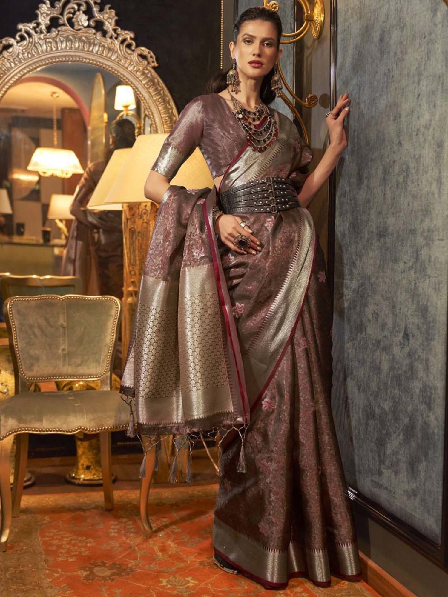 Elora Purple Woven Saree With Unstitched Blouse