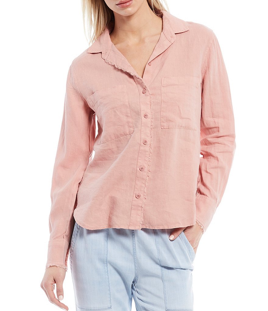 Cloth & Stone Woven Fray Placket Button Front Top