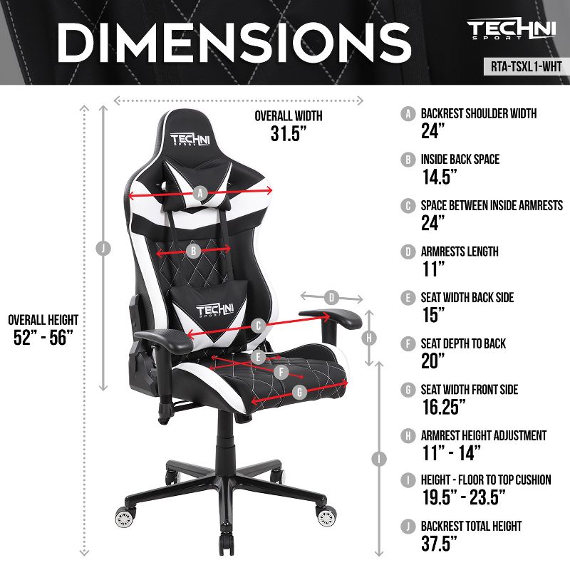 Ergonomic High Back Racer Style Video Gaming Chair White - Techni Sport