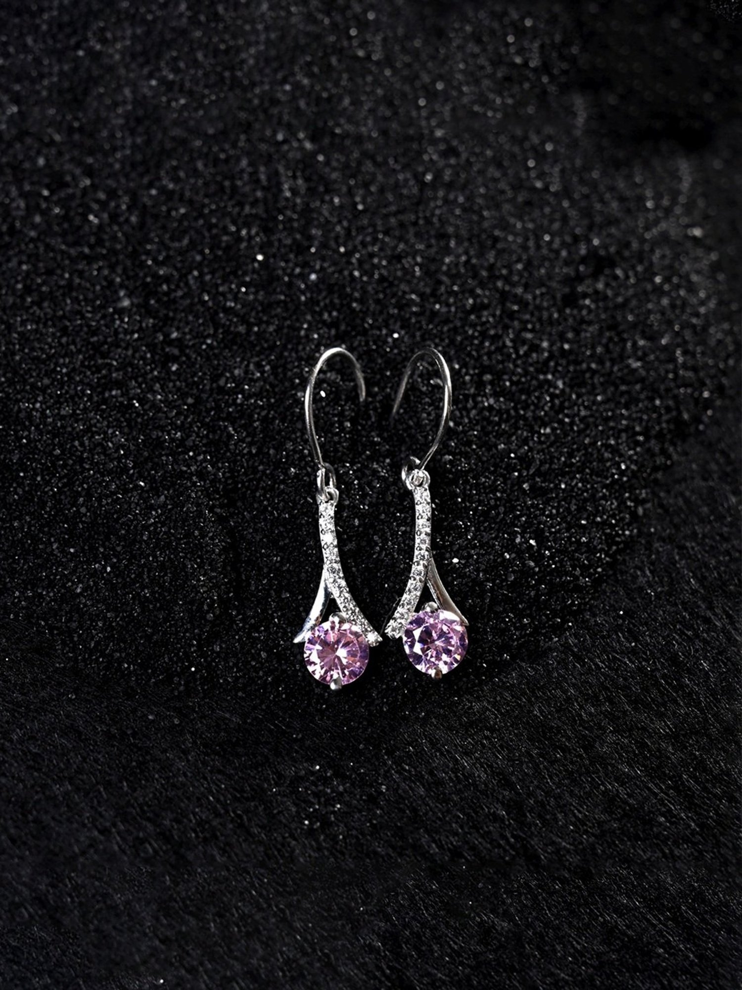Clara 925 Silver Rhodium-Plated Swiss Zirconia Pink Solitaire Dangler Earrings