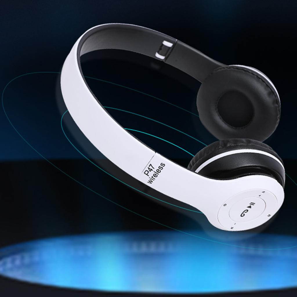 P47 Bluetooth Headphone with Microphone Wireless Headphones Support TF Card Gaming Headset Head Phone,white