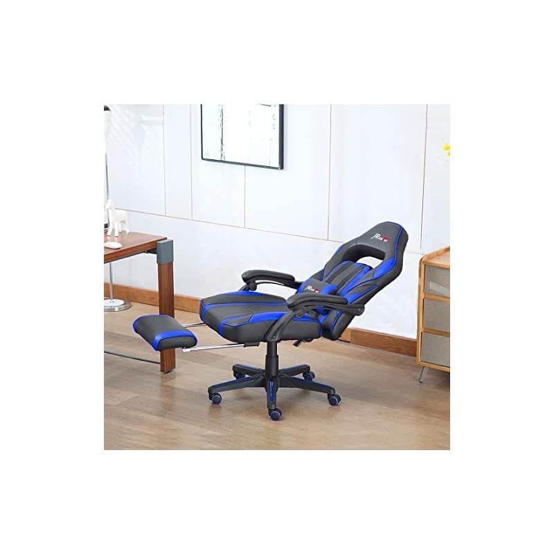 Ergonomic Gaming Chair with Footrest, Professional Gamer Design Home Office Computer Executive Swivel Racing Chair, PU Leather Padding Desk Chair (Black&Green)