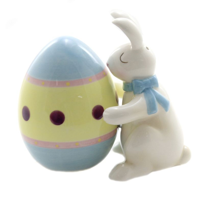 Tabletop 3.5" Hugging Easter Bunny & Egg S/2 Salt Pepper Shaker Magnetic Pacific Trading  -  Salt And Pepper Shaker Sets
