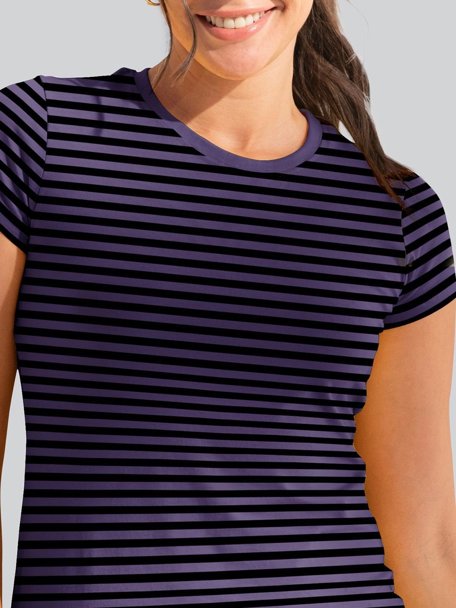 Lyra Purple Cotton Striped T-Shirt