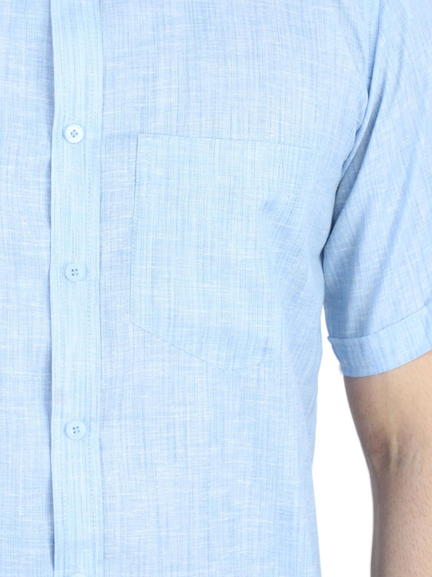 TAHVO Blue Linen Slim Fit Self Pattern Shirt