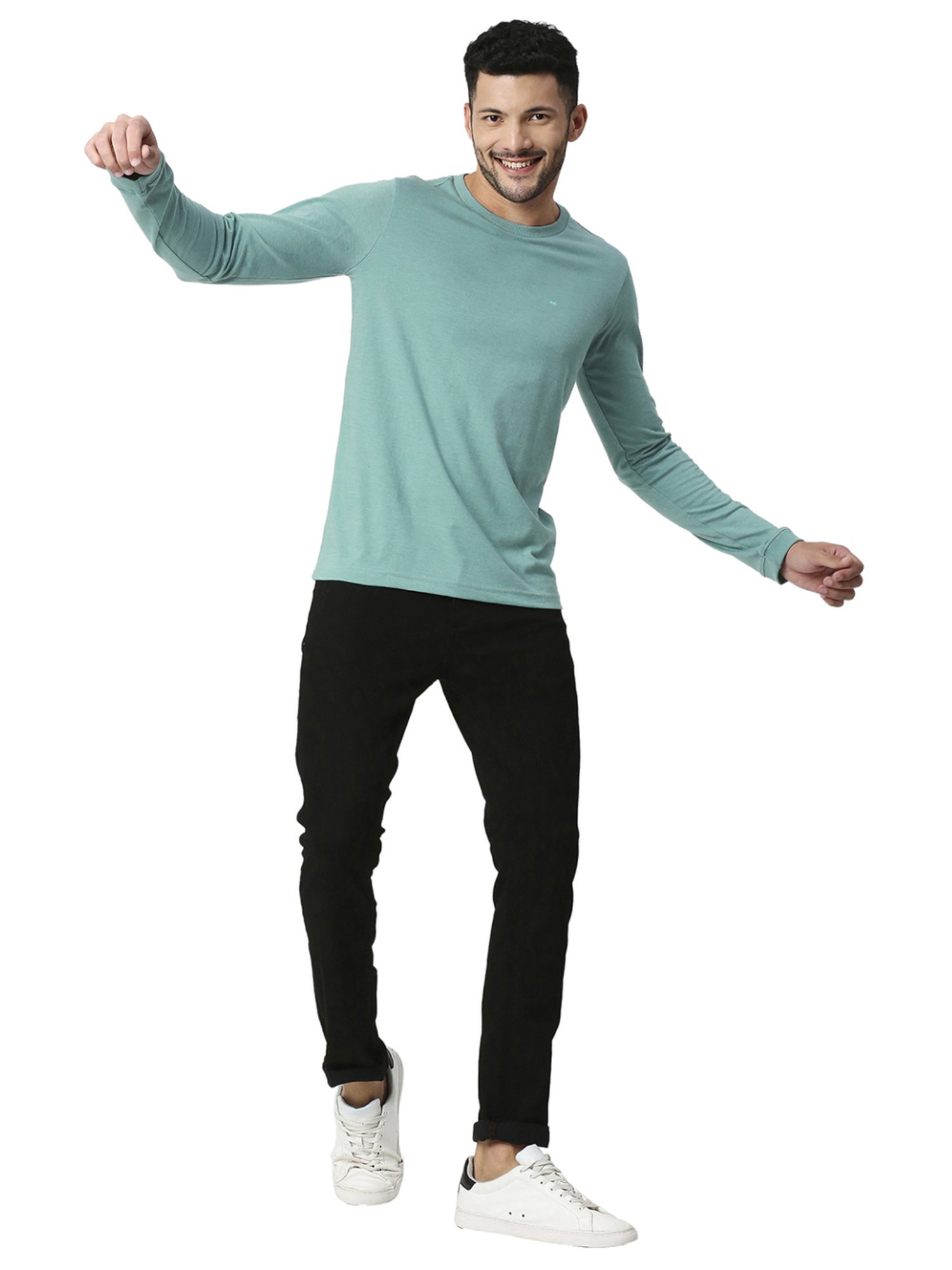 Basics Green Slim Fit Printed T-Shirt