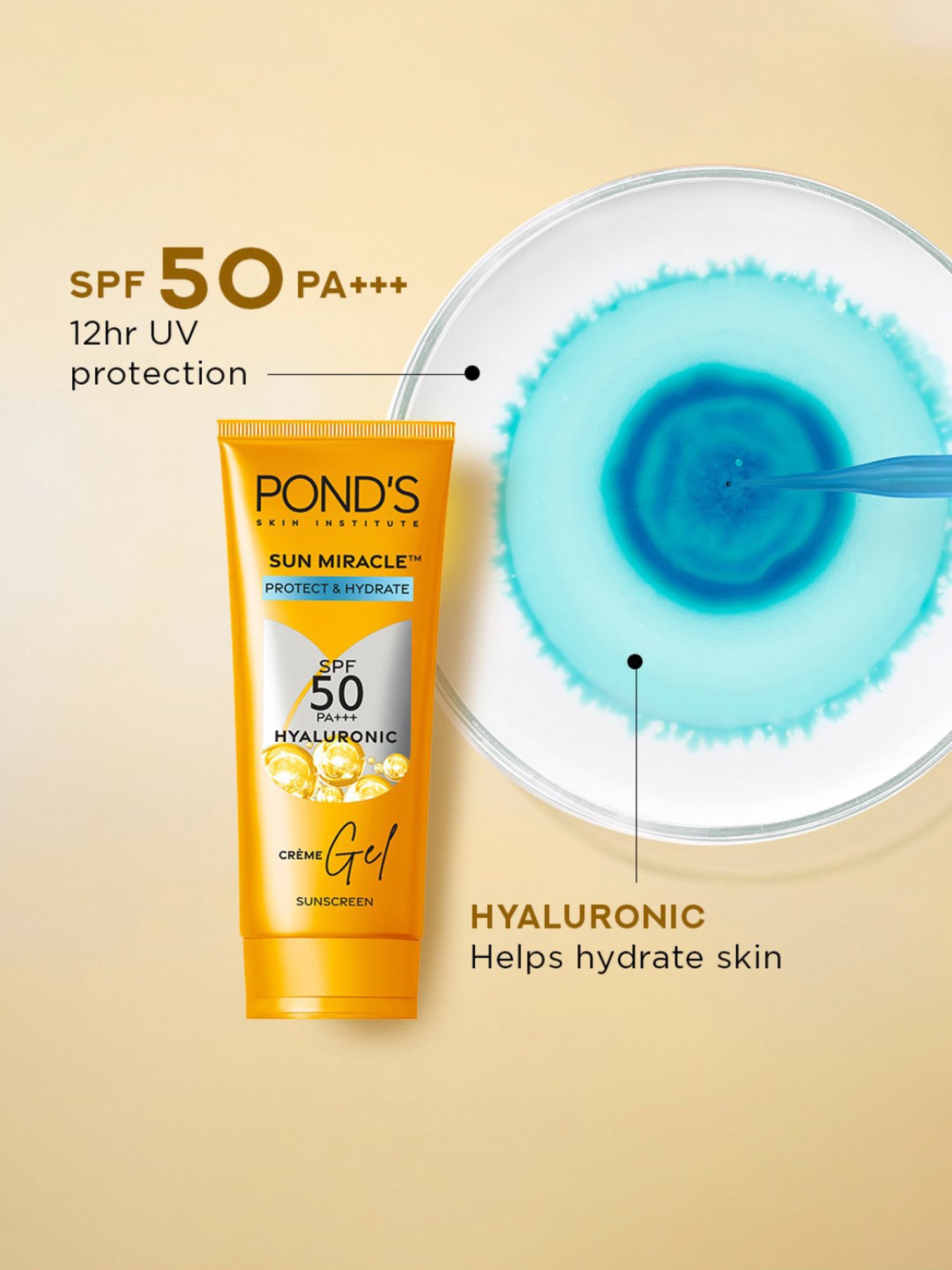 Pond's Sun  Hydrate SPF 50 PA+++ Creme Gel Sunscreen with Hyaluronic Acid - 50 gm