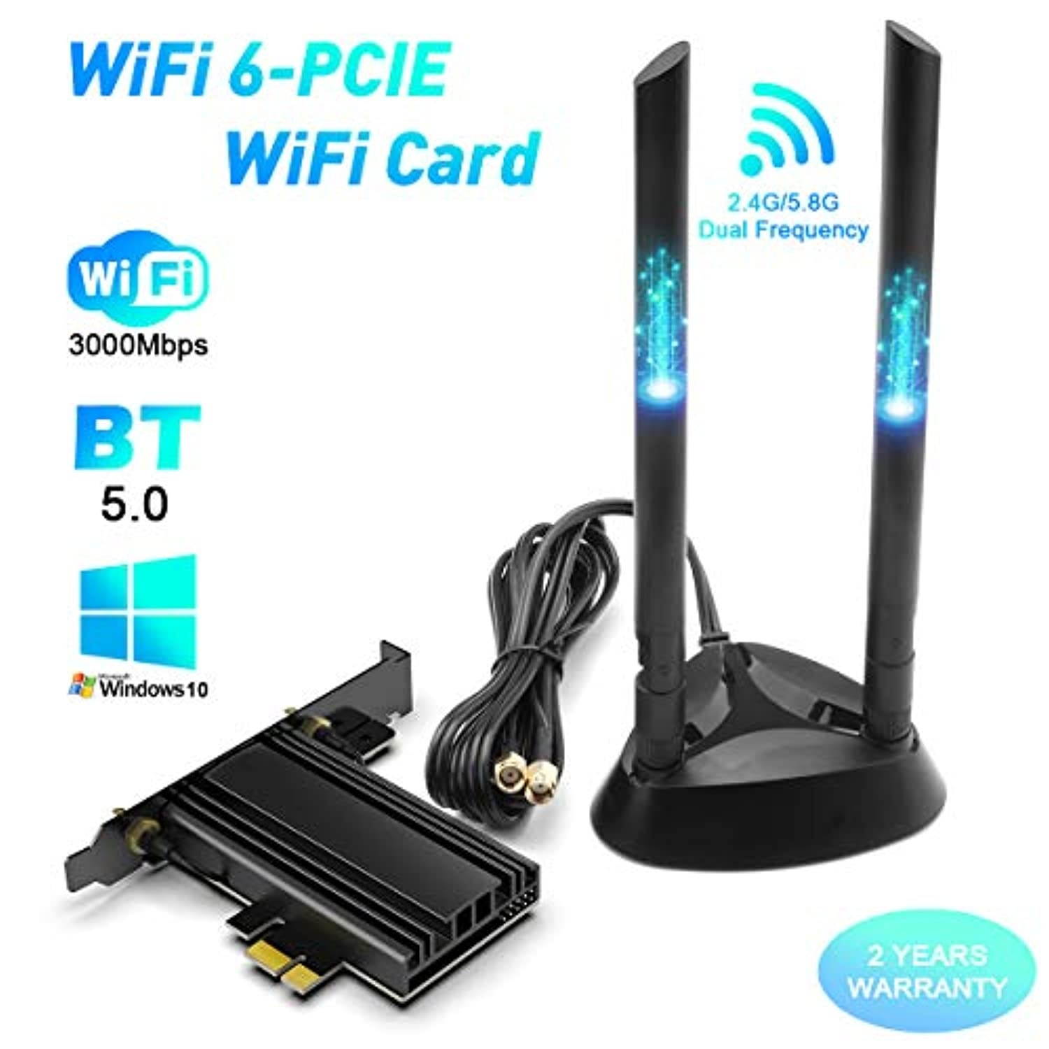 Rocketek WiFi 6 Wireless Network Card for PC, Wireless PCIE WiFi Network Card Up to 3000Mbps with Bluetooth 5.0 Intel AX200 Chip,Ultra-Low Latency 802.11AX Dual-Band PCI-E Card Only for W (HW-WF021-B)