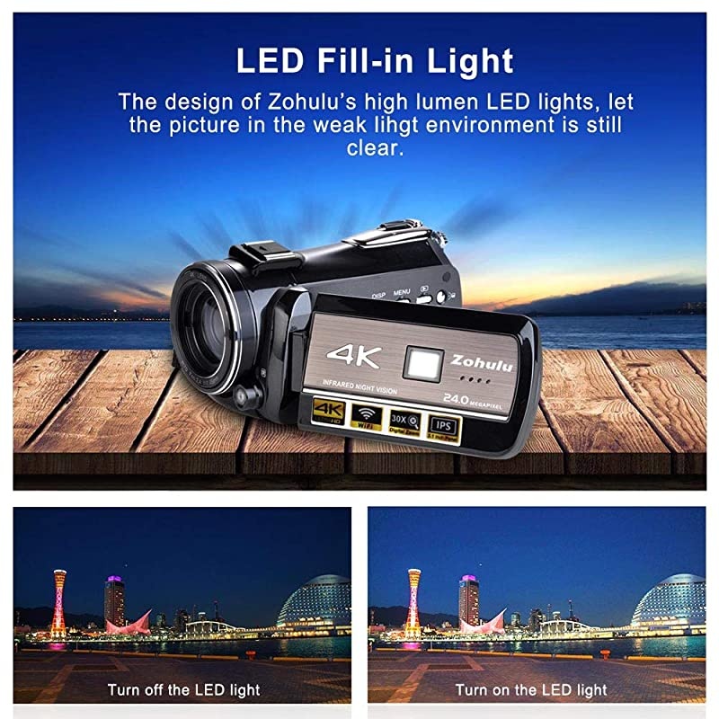 Wifi Full Spectrum Camcorders, Ultra HD Infrared Night Vision Paranormal Investigation Video Camera with 60fps 24MP 30X Digital Zoom - Ghost Hunting Camera(with 2 batteries, 32GB SD card included)