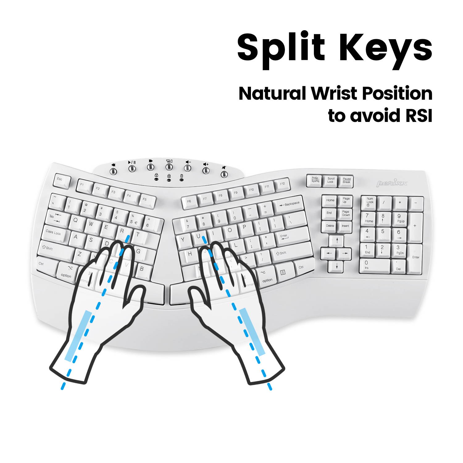 Perixx PERIBOARD-612W Wireless Ergonomic Split Keyboard with Dual Mode 2.4G and Bluetooth Feature, Compatible with Windows 10 and Mac OS X System, White