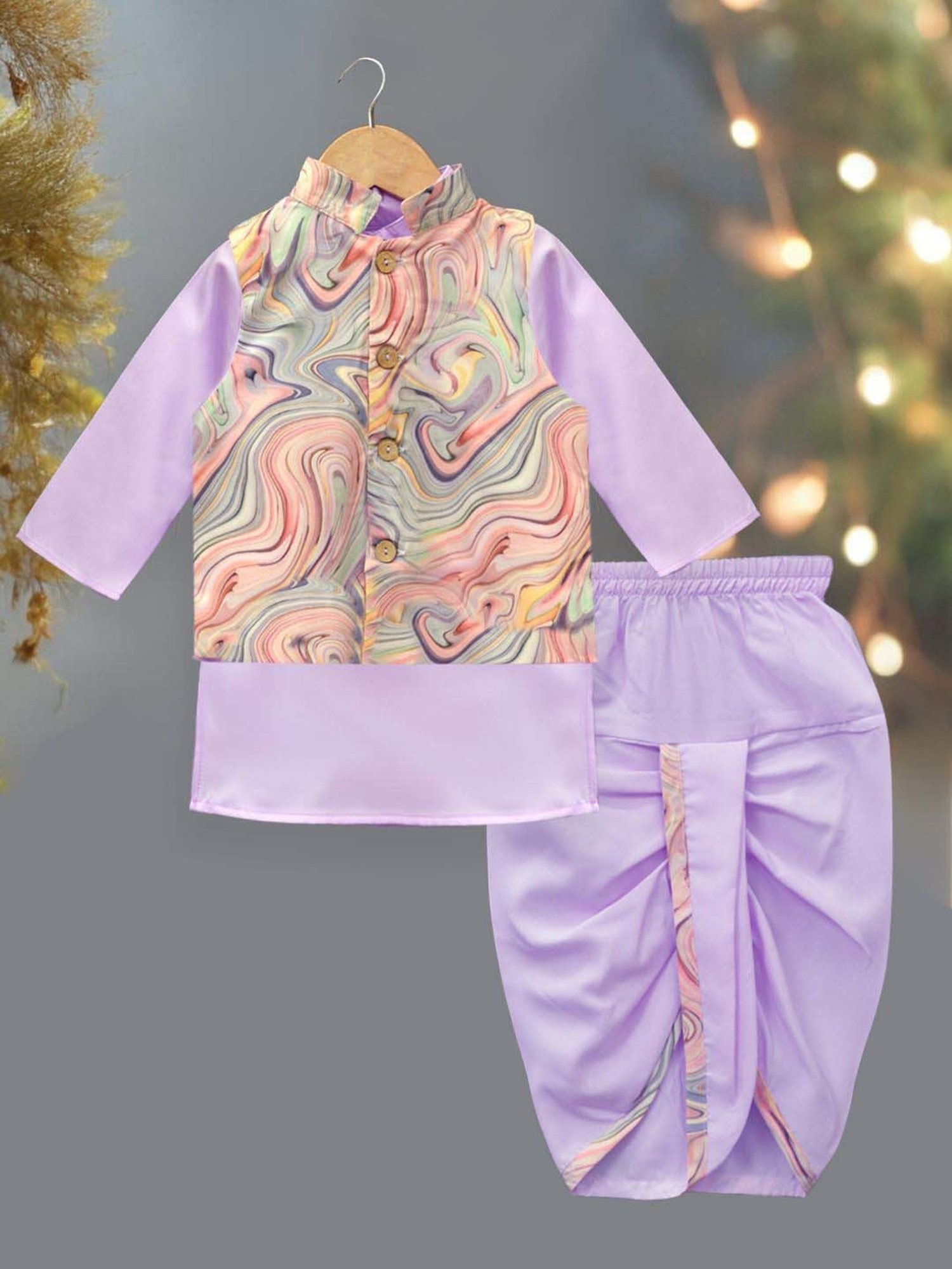 VASTRAMAY Boys Yellow & White Cotton Printed Full Sleeves Kurta Sets