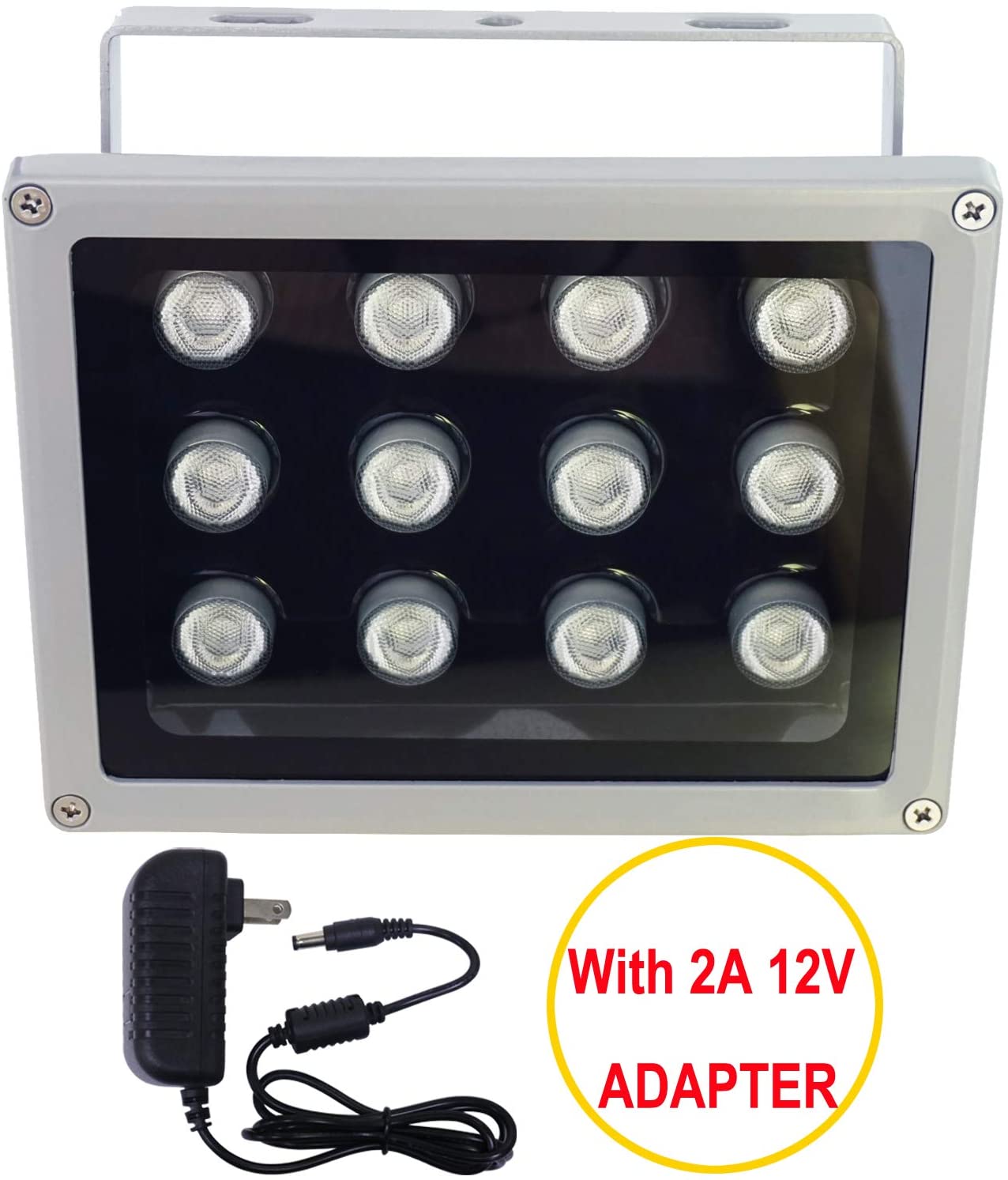 AUTENS IR Illuminator, 850nm 12-Led Wide Angle IP67 Waterproof Night Vision IR Infrared Light for IP Camera CCTV Analogue Security Surveillance Camera with 12V DC Power Adapter (90 Degree)