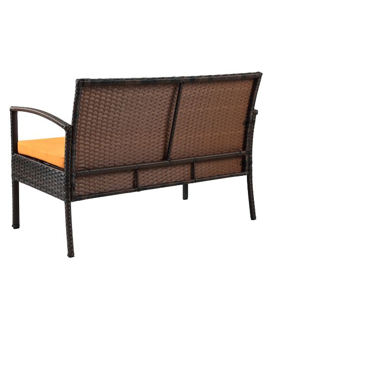 4pc Wicker Teaset - Dark Brown with Orange Cushions - Thy Hom