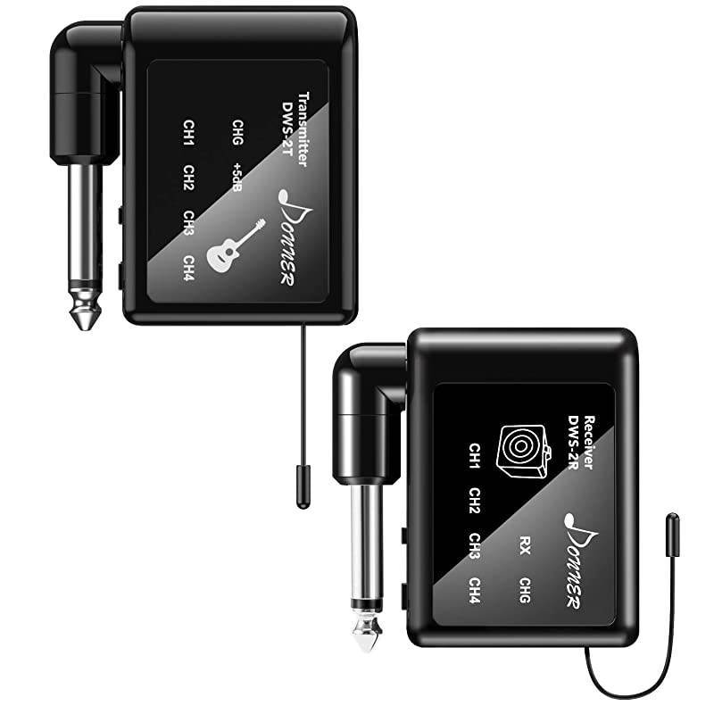 Wireless Guitar Transmitter Receiver, Upgraded Digital Wireless Guitar Receiver System for Electric Guitar Bass Violin Instrument Ultra-Low Latency 200ft Range Rechargeable (DWS-2)