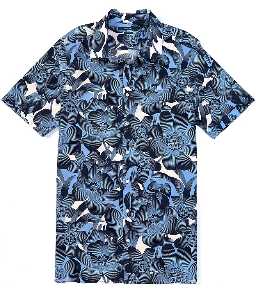 Perry Ellis Big & Tall Floral Print Stretch Short-Sleeve Woven Shirt