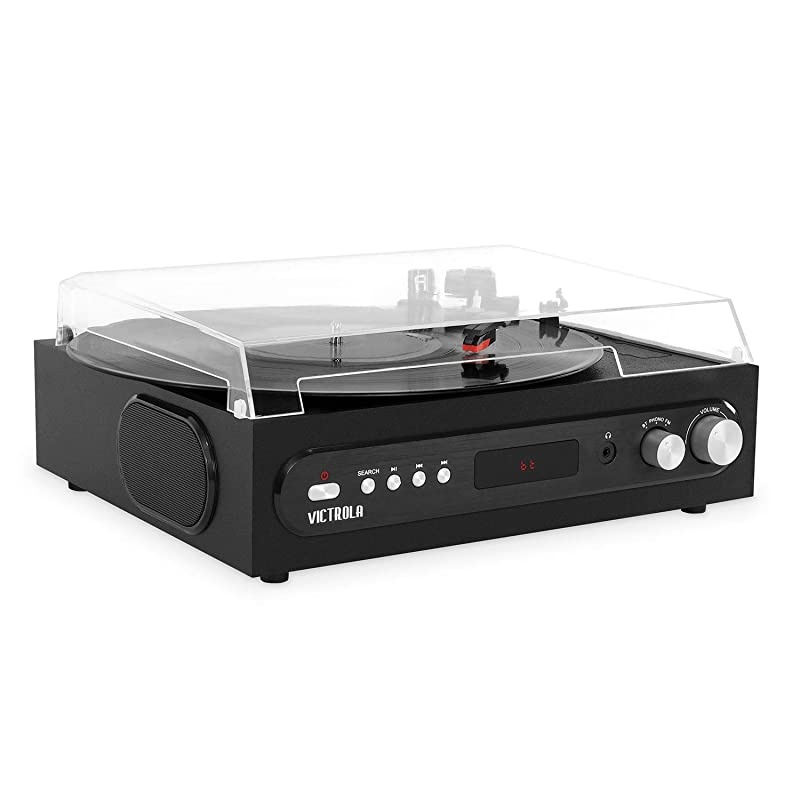 Allin1 Bluetooth Record Player with Built in Speakers and 3Speed Turntable Black VTA65BLK