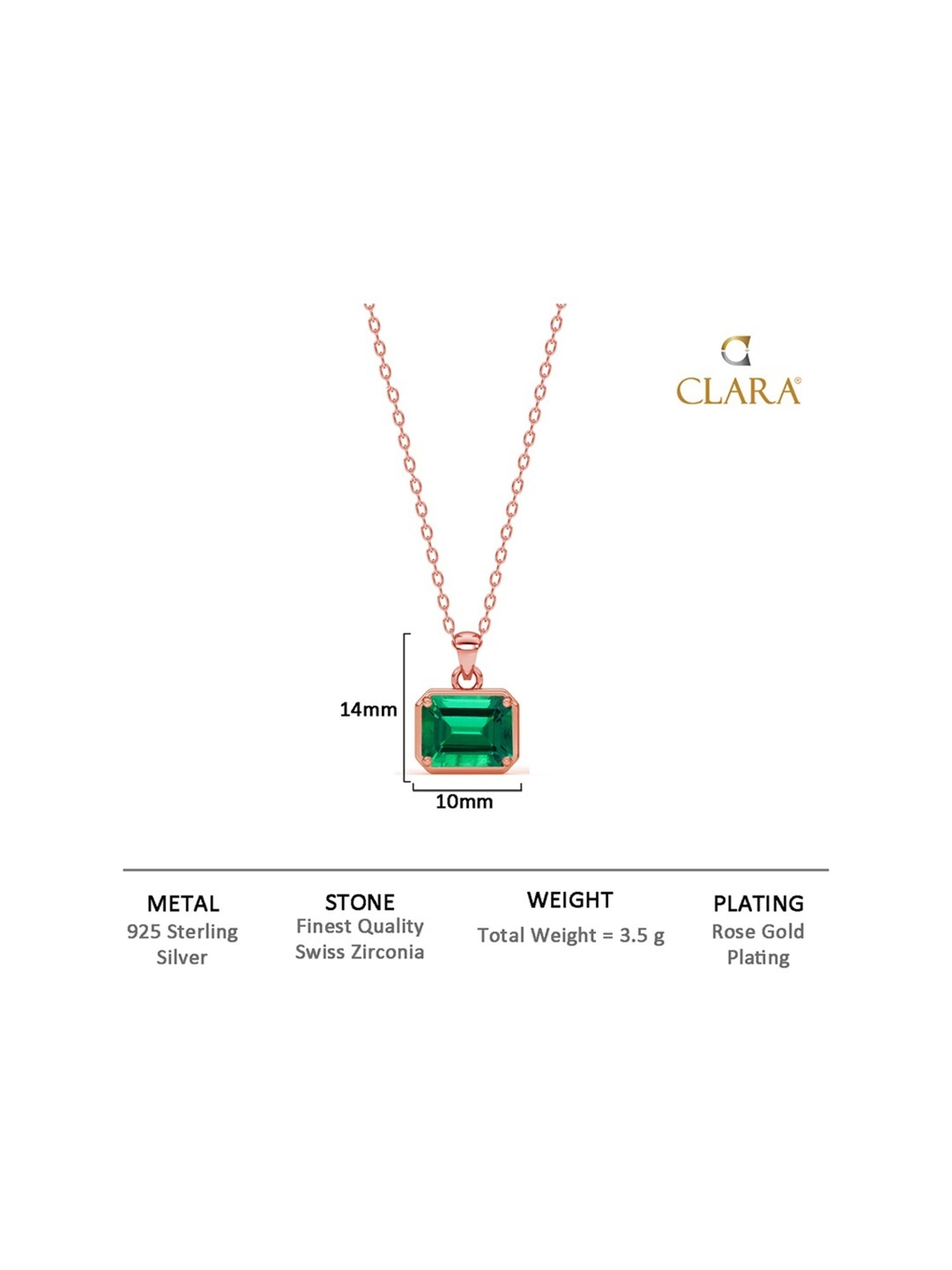 Clara 925 Silver Rose Gold-Plated Swiss Zirconia Celia Pendant with Chain Necklace