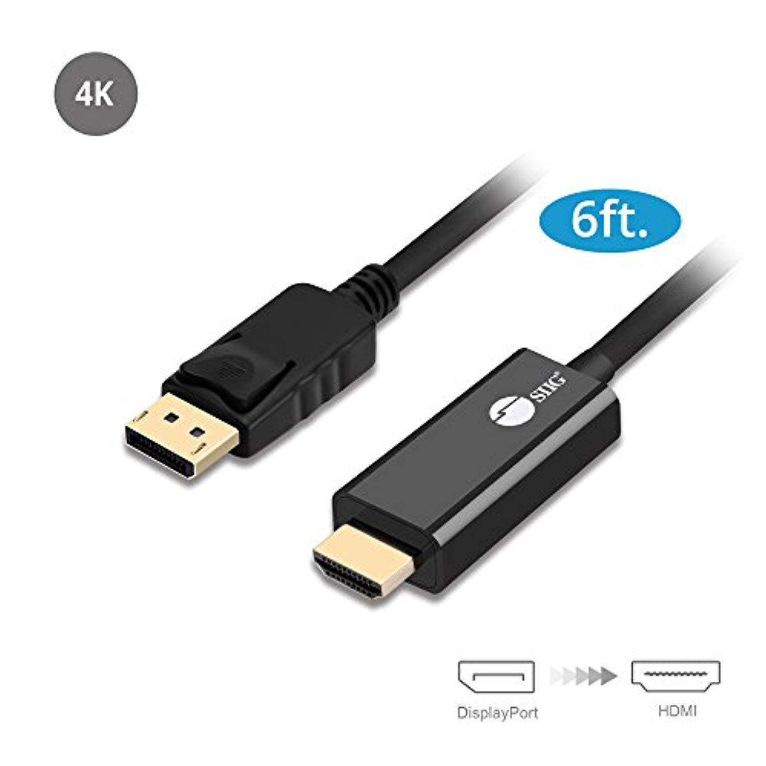 siig displayport 1.2 to hdmi 1.4 passive cable 4k @30hz - dp to hdmi male to male adapter cable - hdcp - 6 feet