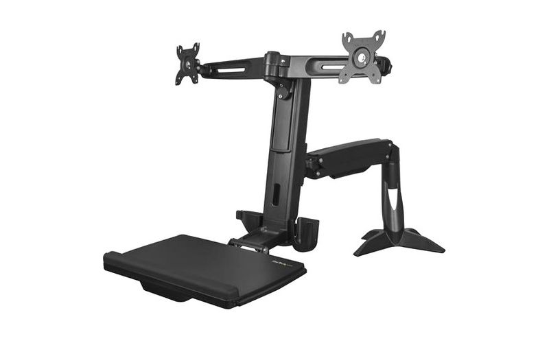 StarTech.com Sit Stand Dual Monitor Arm - For Two Monitors up to 24in - Dual Monitor Mount - Sit Stand Workstation - Height Adjustable