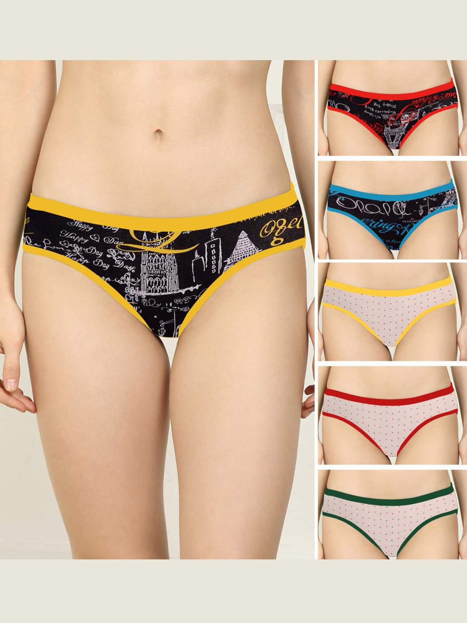 AROUSY Black & White Printed Hipster Panties - Pack Of 6