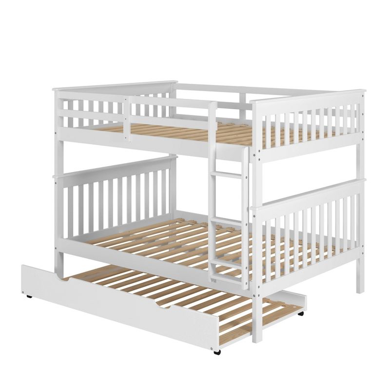 Full/Full Mission Bunk Bed with Trundle Bed White - Donco Kids
