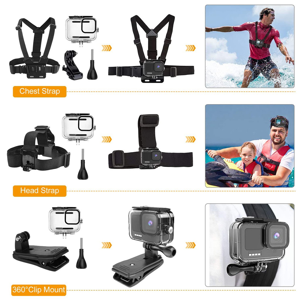 ROME CARE 46 in 1 Accessories Kit with GoPro HERO9 Black, Waterproof Housing Case + Dive Filters + Lens Cover + Head Chest Strap + Bike Mount + Floating Grip Accessory Compatible with Hero 9