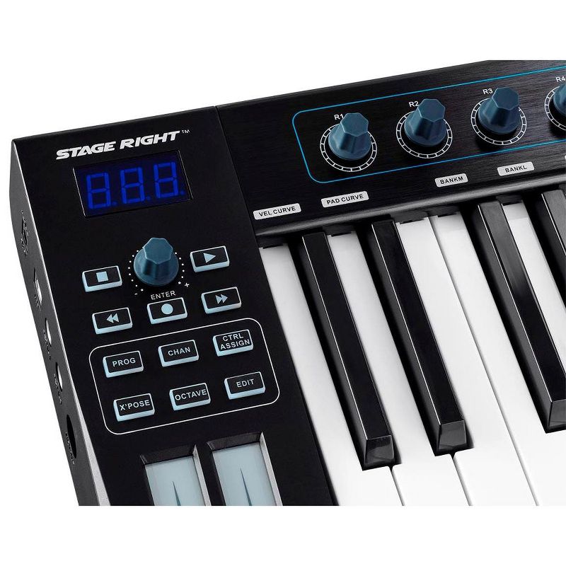 Monoprice SRK37 37-Key USB MIDI Keyboard Controller with 8 Velocity-Sensitive RGB Pads and 8 Assignable Knobs, 5 MMC Buttons - Stage Right Series