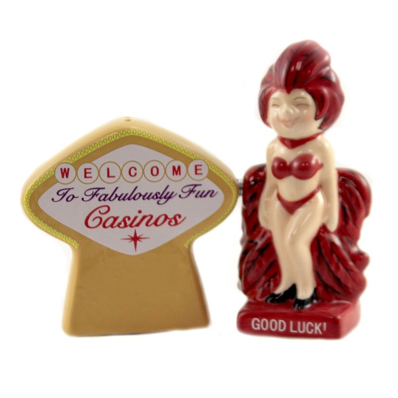 Tabletop 3.75" Magnetic Casino Fun Salt Pepper Las Vegas Showgirl Set/2 Pacific Trading  -  Salt And Pepper Shaker Sets