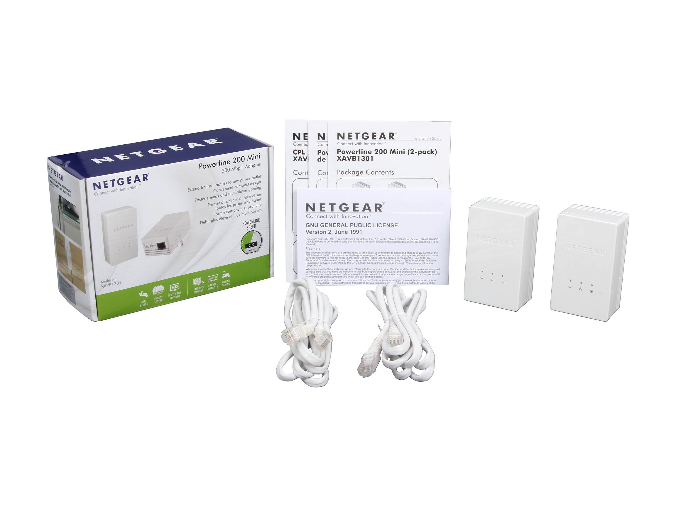 NETGEAR Powerline AV200 Mbps Mini Adapter Kit (XAVB1301), up to 200Mbps