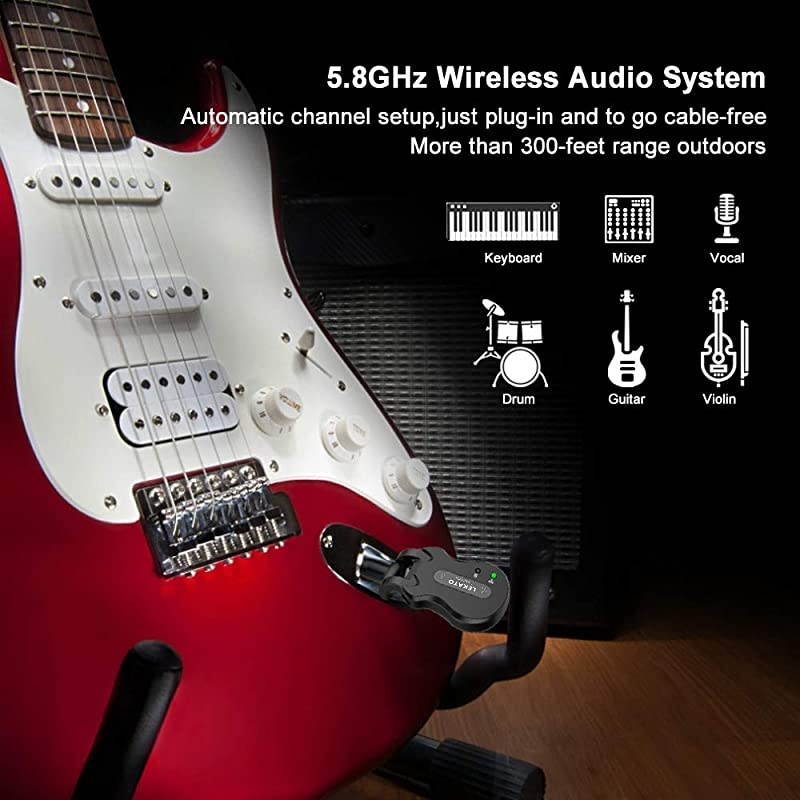 5.8Hz Wireless Guitar System Wireless Audio Electric Guitar Transmitter Receiver 4 Channels Transmission Range High Frequency Battery Rechargeable