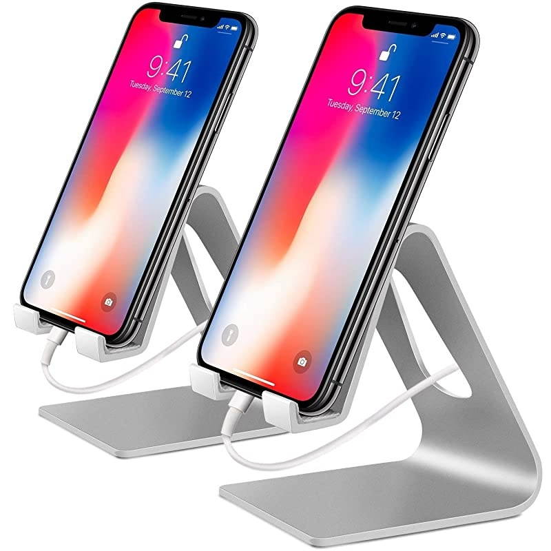 Cell Phone Stand,?2 Pack? Mobile Phone Anti-Skid Holder, Cradle, Dock Compatible Android Smartphone, Phone 11 Pro Xs Max Xr X 8 7 6 6s Plus 5s, Accessories Desk - Silver